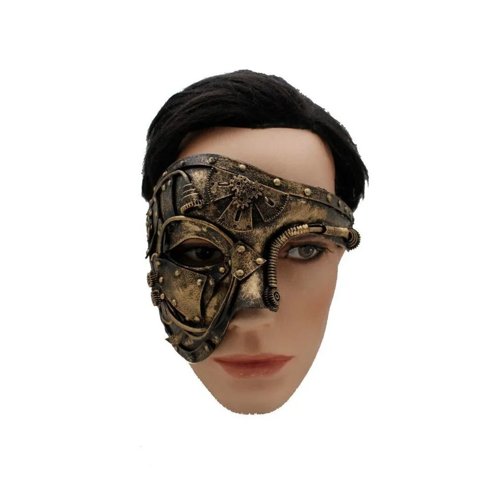 Men Women Gold Halloween Costume Half Face Mask Steampunk Rave Mardi Gras Party